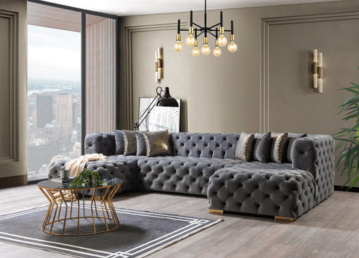 Neva Gray Velvet Double Chaise Sectional - Lara FurnitureSectional