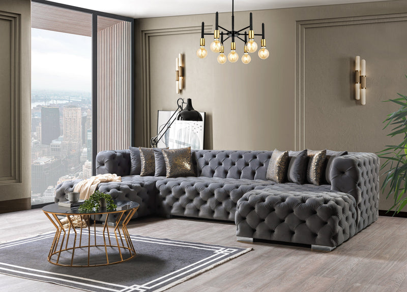 Neva Gray Velvet Double Chaise Sectional - Lara FurnitureSectional