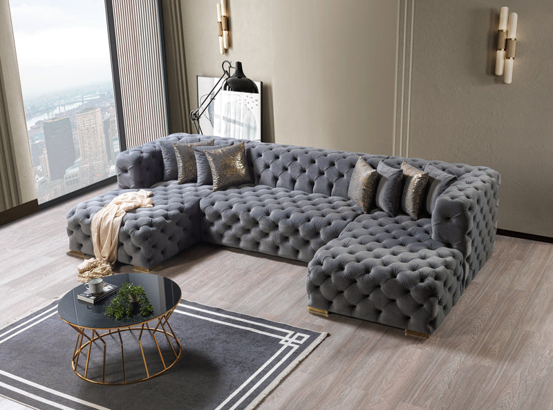 Neva Gray Velvet Double Chaise Sectional - Lara FurnitureSectional