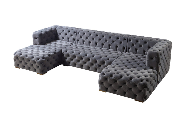 Neva Gray Velvet Double Chaise Sectional - Lara FurnitureSectional