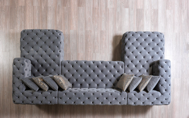 Neva Gray Velvet Double Chaise Sectional - Lara FurnitureSectional