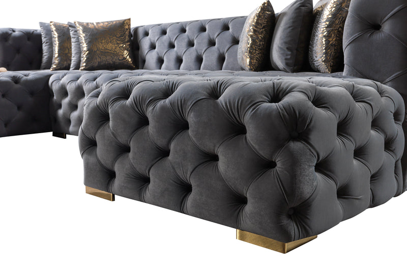 Neva Gray Velvet Double Chaise Sectional - Lara FurnitureSectional