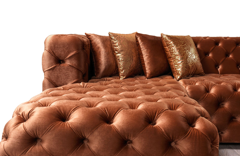 Neva Orange Velvet Double Chaise 138" Sectional [ETA: 8/23] - Lara FurnitureSectional