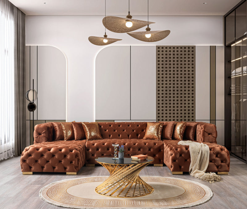 Neva Orange Velvet Double Chaise 138" Sectional [ETA: 8/23] - Lara FurnitureSectional