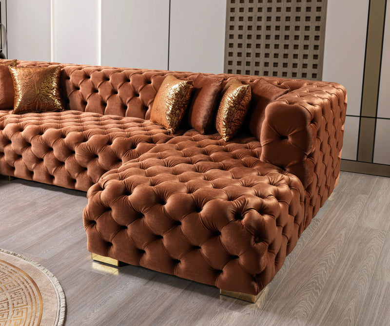 Neva Orange Velvet Double Chaise 138" Sectional [ETA: 8/23] - Lara FurnitureSectional