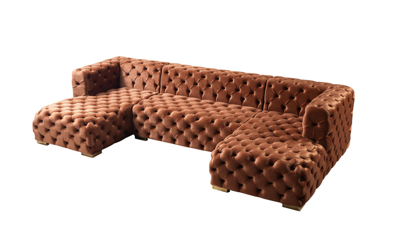 Neva Orange Velvet Double Chaise 138" Sectional [ETA: 8/23] - Lara FurnitureSectional