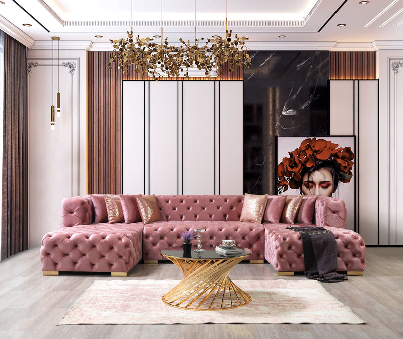 Neva Pink Velvet Double Chaise 138" Sectional [ETA: 8/23] - Lara FurnitureSectional