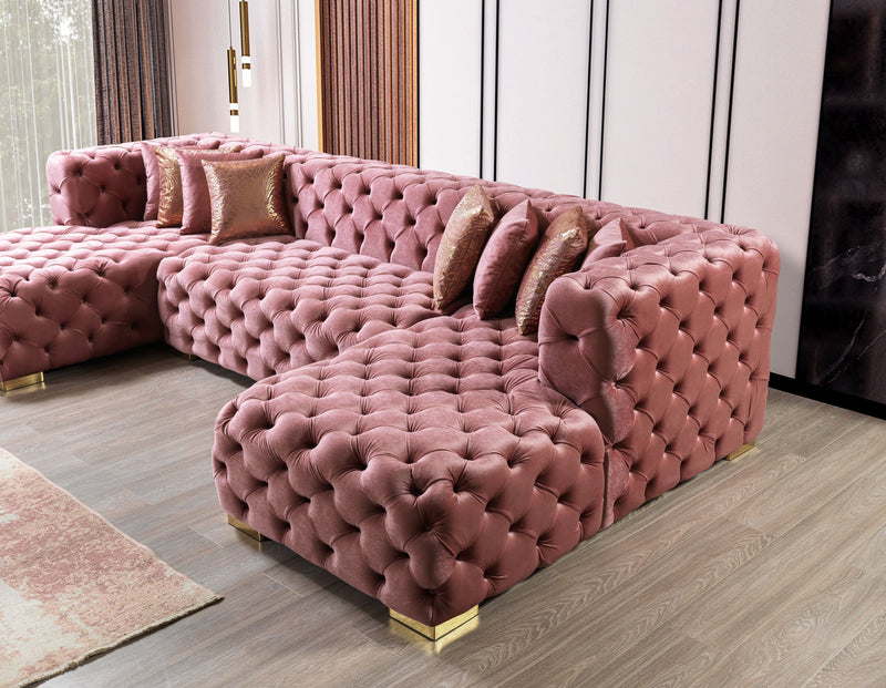 Neva Pink Velvet Double Chaise 138" Sectional [ETA: 8/23] - Lara FurnitureSectional