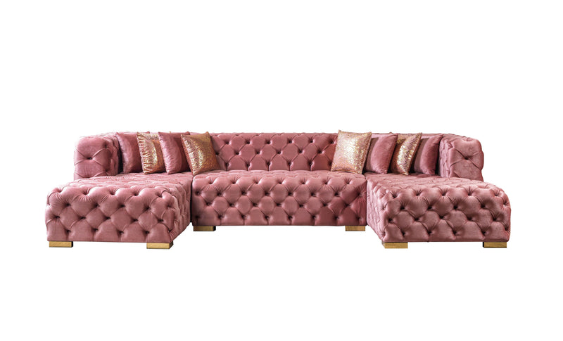 Neva Pink Velvet Double Chaise 138" Sectional [ETA: 8/23] - Lara FurnitureSectional