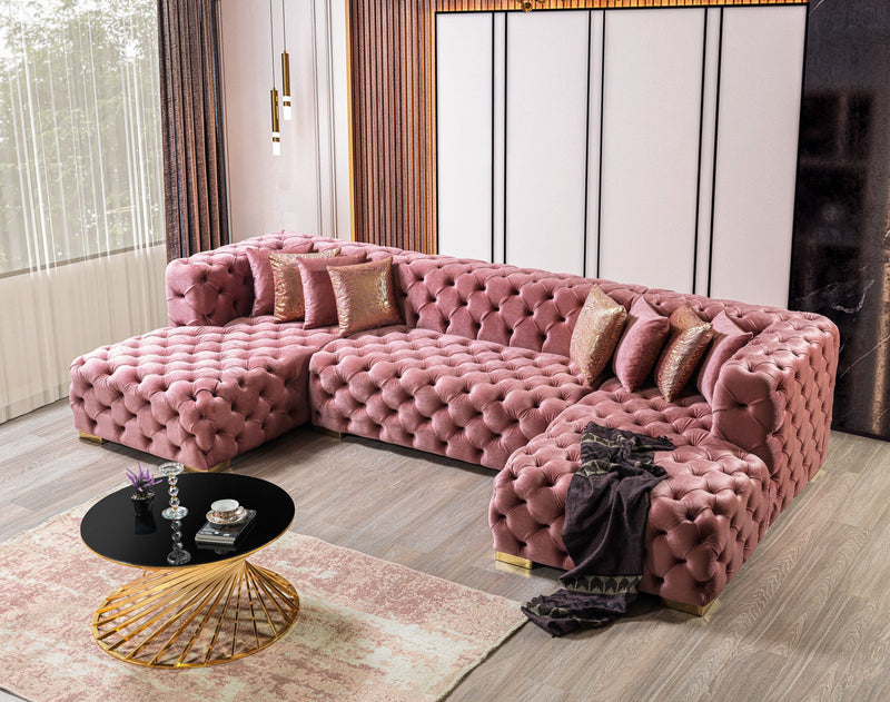 Neva Pink Velvet Double Chaise 138" Sectional [ETA: 8/23] - Lara FurnitureSectional