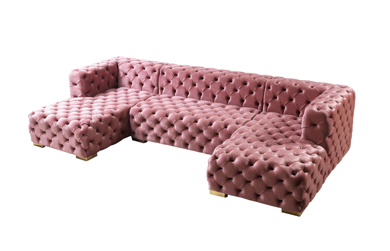 Neva Pink Velvet Double Chaise 138" Sectional [ETA: 8/23] - Lara FurnitureSectional