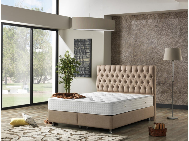 Nevada Storage Bed With Headboard Cream - Queen in Cream - 110-NEV-CREAM-150-SB