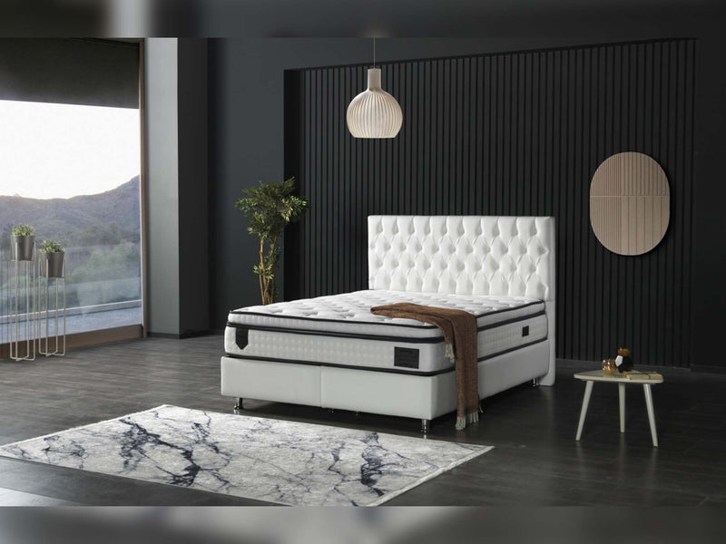 Nevada Storage Bed With Headboard White Vinyl - Full in White - 110-NEV-WHIPU-140-SB
