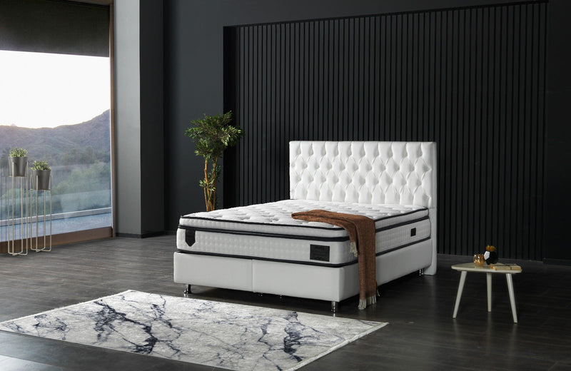 Nevada Storage Bed With Headboard White Vinyl - Queen in White - 110-NEV-WHIPU-150-SB