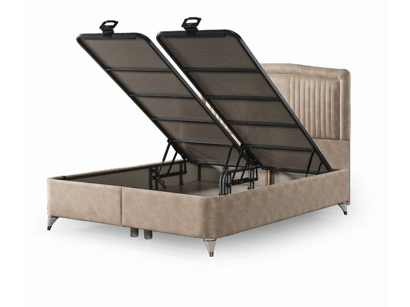 New Silver Storage Bed With Headboard - Queen in Beige - 200-ELIF-NEW-150-EY167-SB