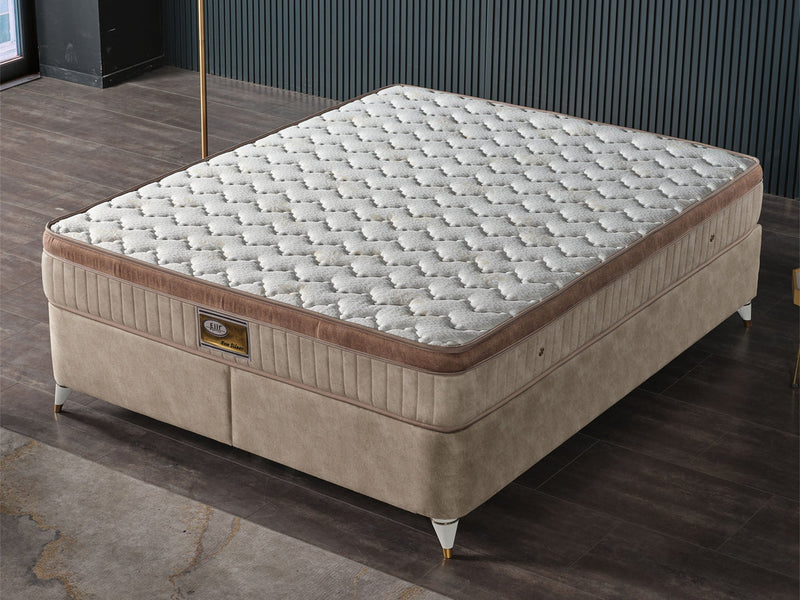 New Silver Storage Bed With Headboard - Queen in Beige - 200-ELIF-NEW-150-EY167-SB