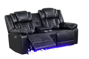 Newnan - Black Power Recliner Loveseat with Console, Bluetooth Speaker, Subwoofer, Built-in Tube LED Light, Cup Holder, USB Charger, Zero Gravity - L680-L