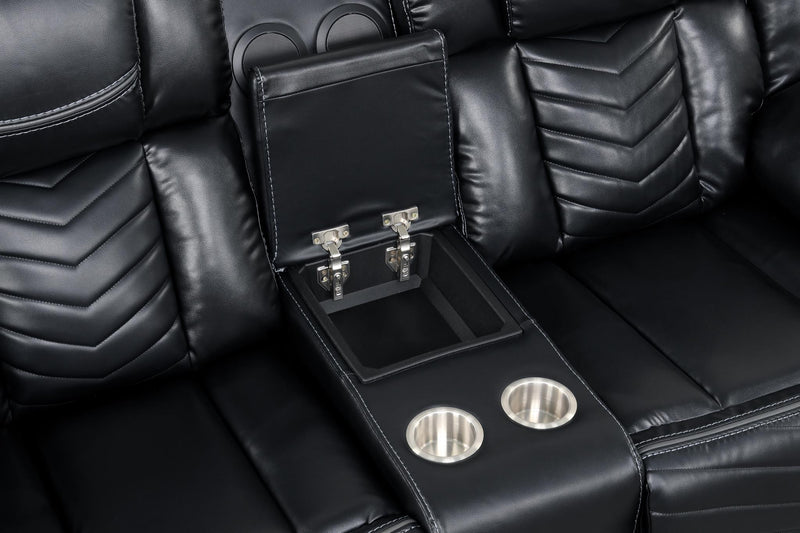 Newnan - Black Power Recliner Loveseat with Console, Bluetooth Speaker, Subwoofer, Built-in Tube LED Light, Cup Holder, USB Charger, Zero Gravity - L680-L