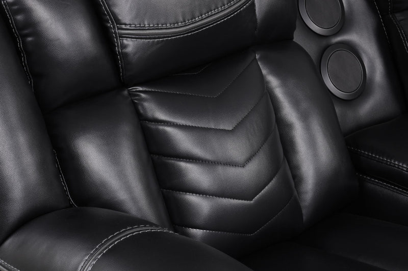 Newnan - Black Power Recliner Sectional with Bluetooth Speaker, Subwoofer, Storage Console, Tube LED, Cup Holder, USB Charger, Zero Gravity - S470-Sectional