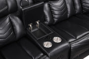 Newnan - Black Power Recliner Sectional with Bluetooth Speaker, Subwoofer, Storage Console, Tube LED, Cup Holder, USB Charger, Zero Gravity - S470-Sectional