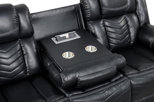 Newnan - Black Power Recliner Sofa with Drop-Down Table, Power Source, Built-in Tube LED Light, Cup Holder, USB Charger, Zero Gravity - L680-S