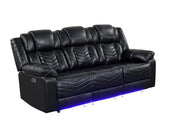 Newnan - Black Power Recliner Sofa with Drop-Down Table, Power Source, Built-in Tube LED Light, Cup Holder, USB Charger, Zero Gravity - L680-S