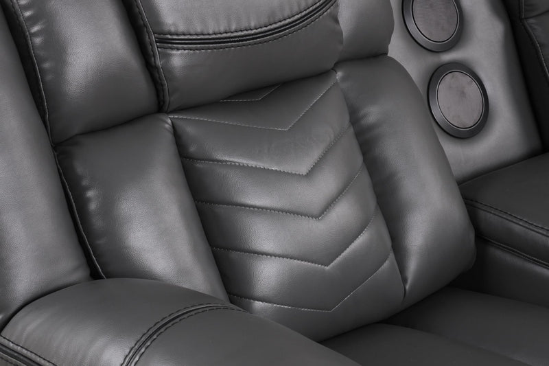 Newnan - Gray Power Recliner Sectional with Bluetooth Speaker, Subwoofer, Storage Console, Tube LED, Cup Holder, USB Charger, Zero Gravity - S471-Sectional