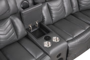 Newnan - Gray Power Recliner Sectional with Bluetooth Speaker, Subwoofer, Storage Console, Tube LED, Cup Holder, USB Charger, Zero Gravity - S471-Sectional