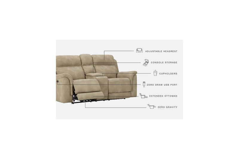 Next - Gen DuraPella Sand Power Reclining Loveseat with Console - Lara FurniturePower Reclining Loveseat