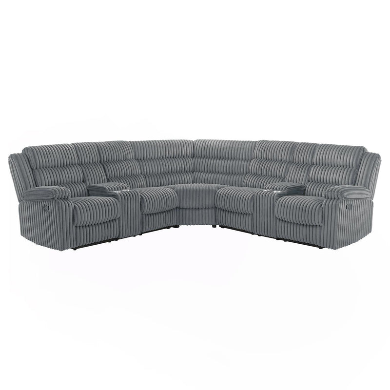 Nexus - Gray Manual Recliner Sectional with Storage Consoles and Cup Holder - S485-Sectional