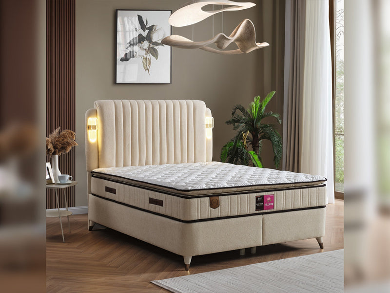 Nilufer Storage Bed With Headboard - Queen in Beige - 200-ELIF-NIL-150-EY382-SB