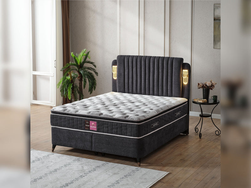 Nilufer Storage Bed With Headboard - Twin in Anthracite - 200-ELIF-NIL-90-EY380-SB