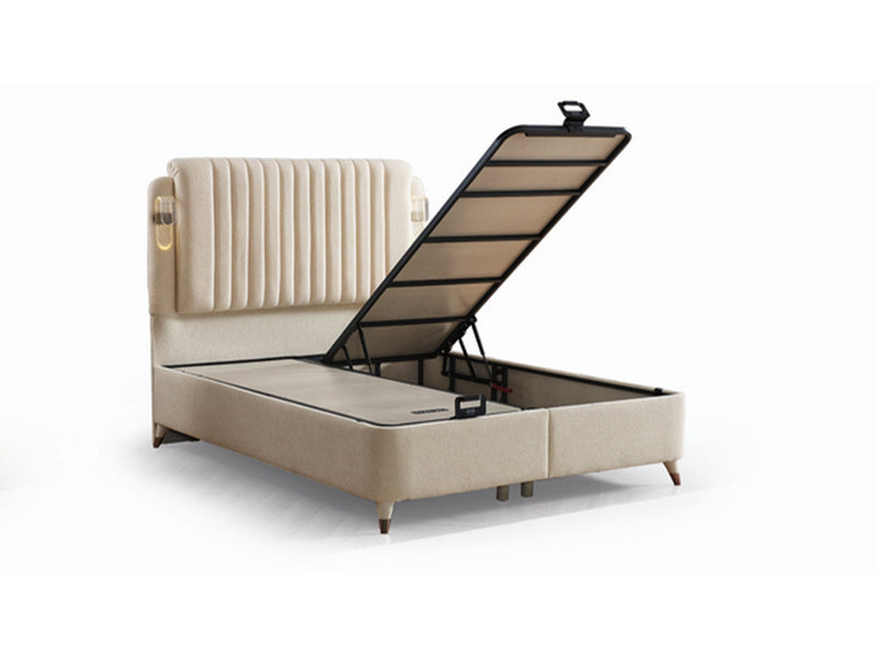 Nilufer Storage Bed With Headboard - Twin in Beige - 200-ELIF-NIL-90-EY382-SB