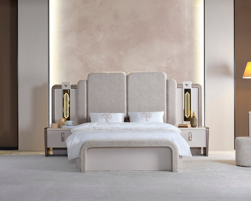 Nirvana Bedroom (Queen Bed & Dresser With Mirror & Ottoman & 2 Nightstand With Back ) - 120-NIR-SET