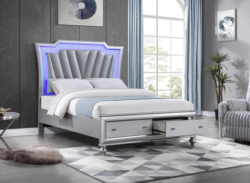 Nottingham - Silver Upholstered Headboards King Bed with Storage Footboard and LED Light - B207-K-Bed