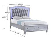 Nottingham - Silver Upholstered Headboards King Bed with Storage Footboard and LED Light - B207-K-Bed