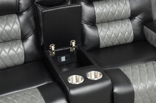 Ohio - Black & Gray Manual Recliner Loveseat with Storage Console, Power Source and Cup Holder - L647-L