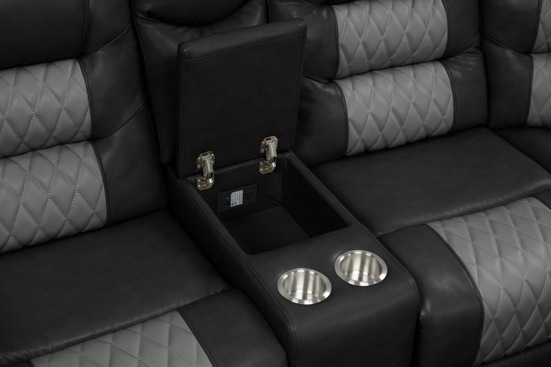 Ohio - Black & Gray Manual Recliner Sectional with Storage Console, Power Source, USB Charger, Cup Holder - S647-Sectional