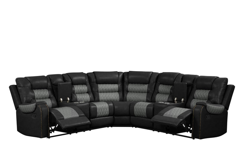 Ohio - Black & Gray Manual Recliner Sectional with Storage Console, Power Source, USB Charger, Cup Holder - S647-Sectional