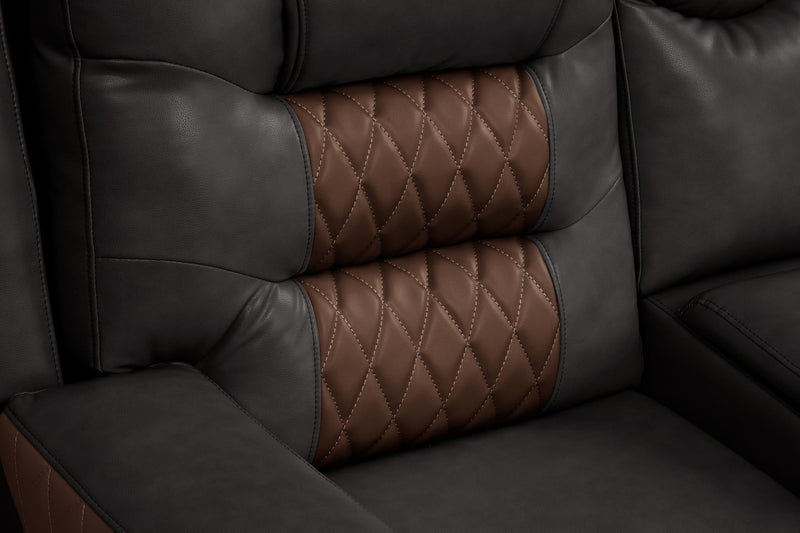 Ohio - Brown & Brown Manual Recliner Sectional with Storage Console, Power Source, USB Charger, Cup Holder - S646-Sectional