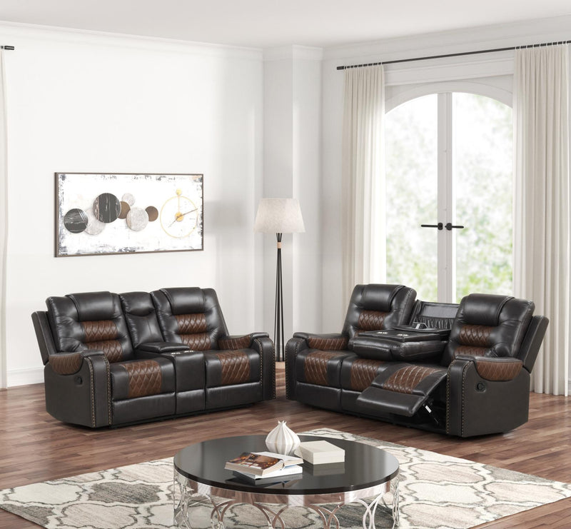 Ohio - Brown Manual Recliner Loveseat with Storage Console, Power Source and Cup Holder - L646-L