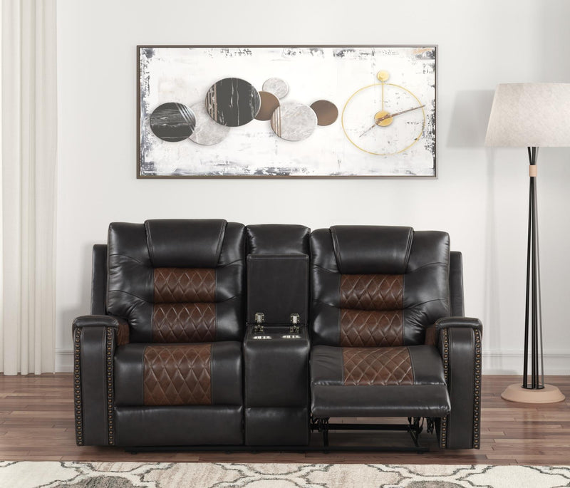 Ohio - Brown Manual Recliner Loveseat with Storage Console, Power Source and Cup Holder - L646-L