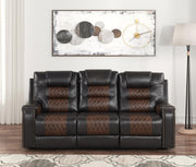 Ohio - Brown Manual Recliner Sofa with Drop-Down Table, Wireless Charger, Power Source, USB Charger and Cup Holder - L646-S