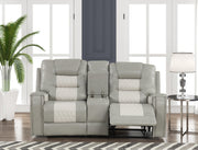 Ohio - Gray & Ice Manual Recliner Loveseat with Storage Console, Power Source and Cup Holder - L648-L