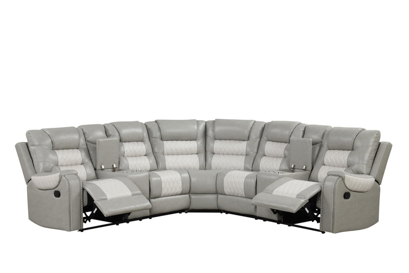Ohio - Gray & Ice Manual Recliner Sectional with Storage Console, Power Source, USB Charger, Cup Holder - S648-Sectional