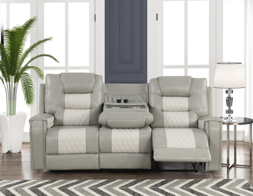 Ohio - Gray & Ice Manual Recliner Sofa with Drop-Down Table, Wireless Charger, Power Source, USB Charger and Cup Holder - L648-S