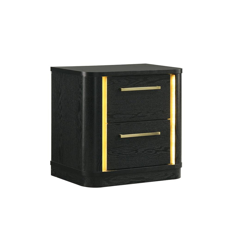 Olen - 2 Drawers Black Nightstand with LED Light - B312-N