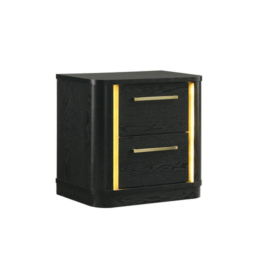 Olen - 2 Drawers Black Nightstand with LED Light - B312-N