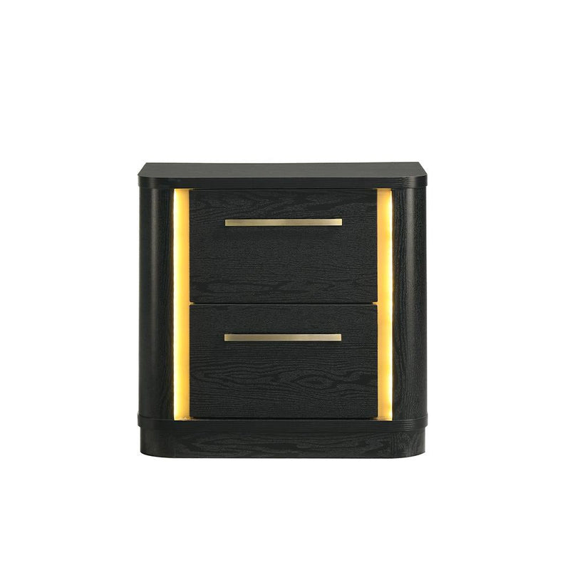 Olen - 2 Drawers Black Nightstand with LED Light - B312-N