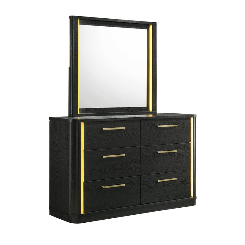 Olen - 6 Drawers Black Dresser with LED Light - B312-D